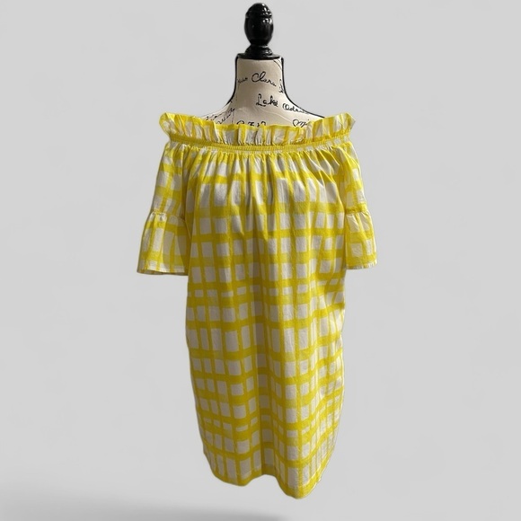Brooke Wright Olivia Yellow Gingham Off-Shoulder Dress | XS/Small | Cotton - Picture 2 of 5